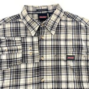 Dickies Black White Plaid Button Down Long Sleeve Shirt Cotton Poly Size XL